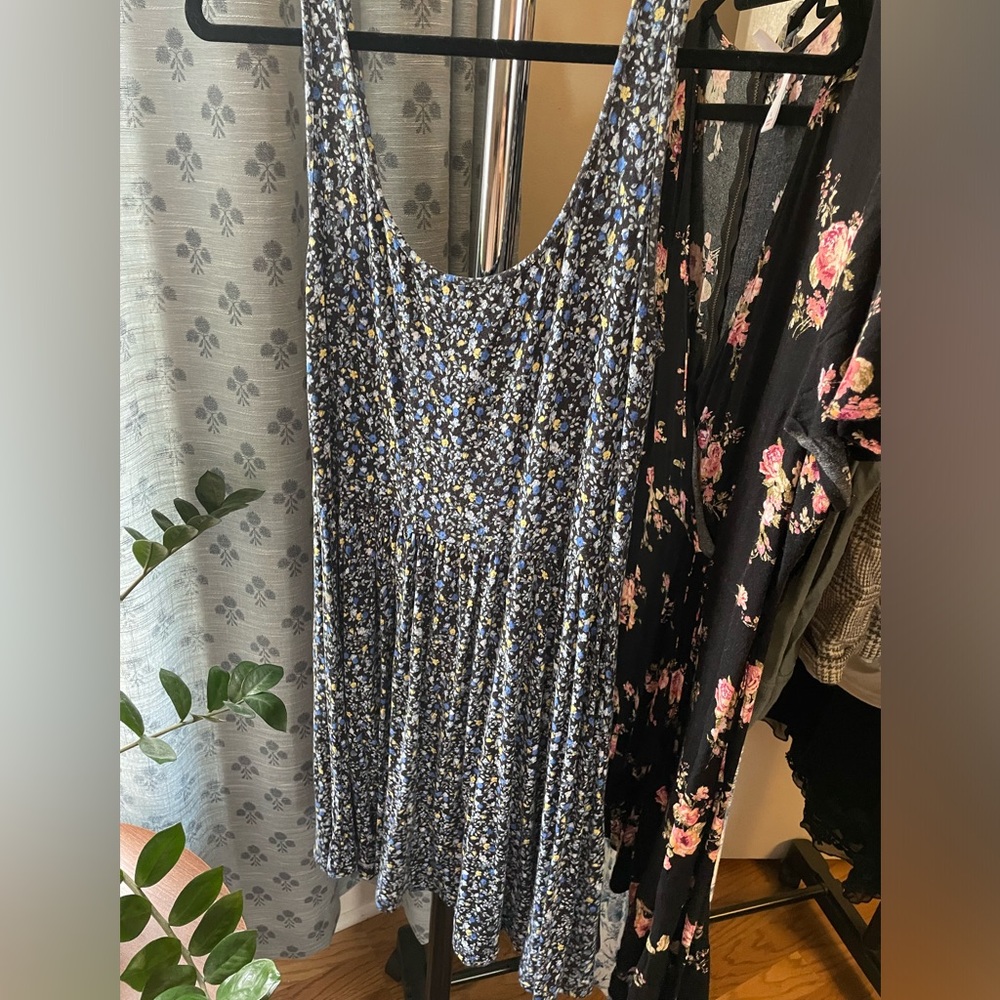American Eagle Blue Floral Tank Sun Dress